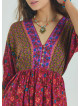 V Neck Elastic Waist Backless Red Floral Dress 4564